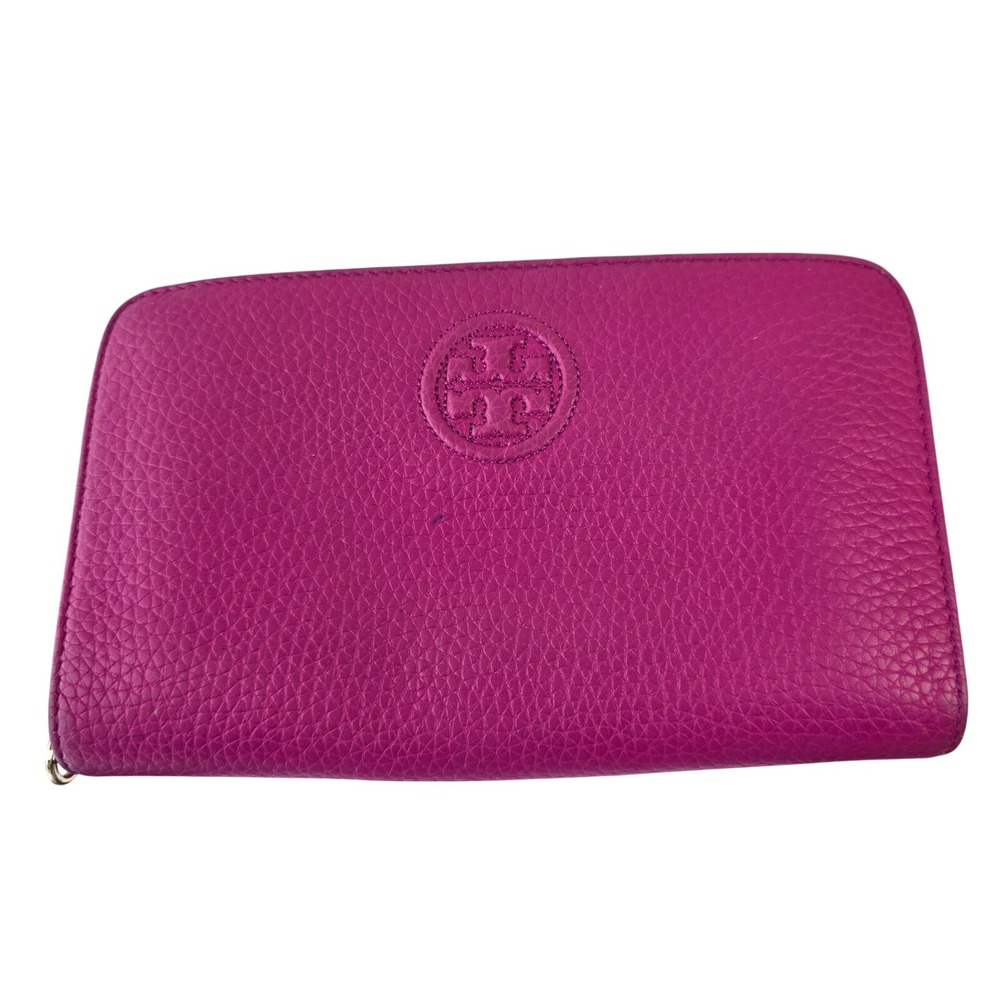 Tory Burch Miller Zip Continental Wallet Magenta Pink Pebbled Leather Good